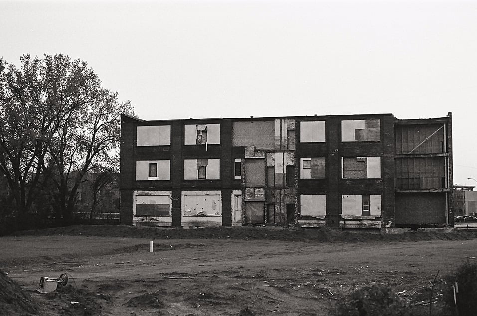 black and white picture of abandoned building